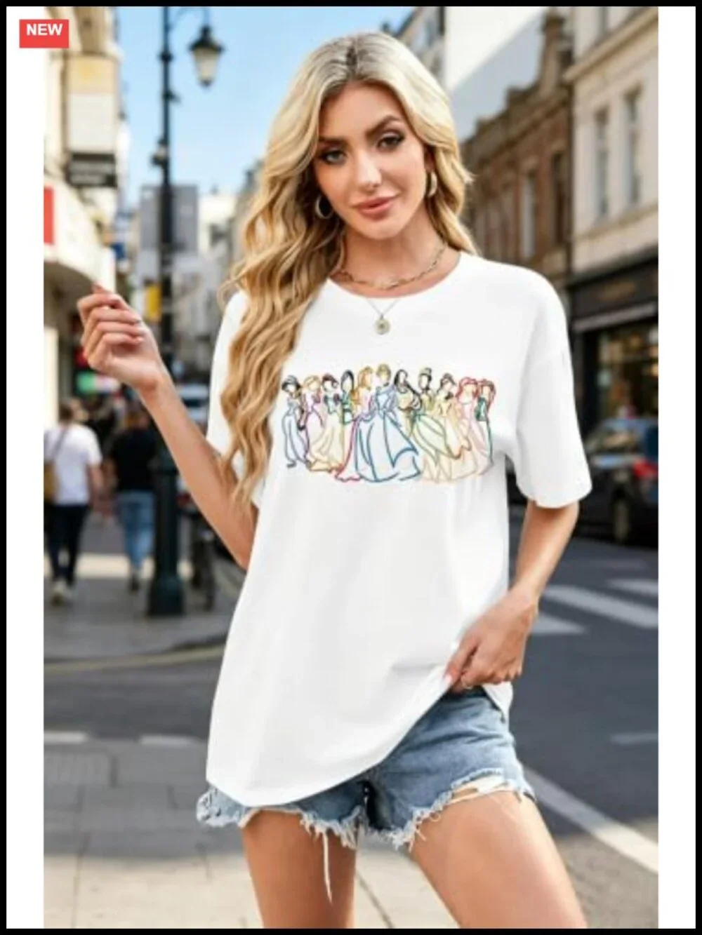 Embroidered Princess Shirt Women Oversized Cotton Blend Casual T-Shirt